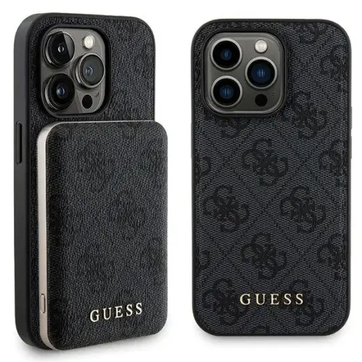 Guess GUBPM5P15L4GEMGK 4G Metal Logo telefono dėklas su MagSafe palaikymu iPhone 15 Pro juodas