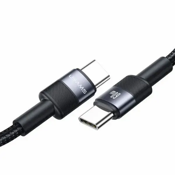 USAMS SJ724ZJ01 datu pārraides un uzlādes vads | USB-C uz USB-C | 60W | 1.2m | melns