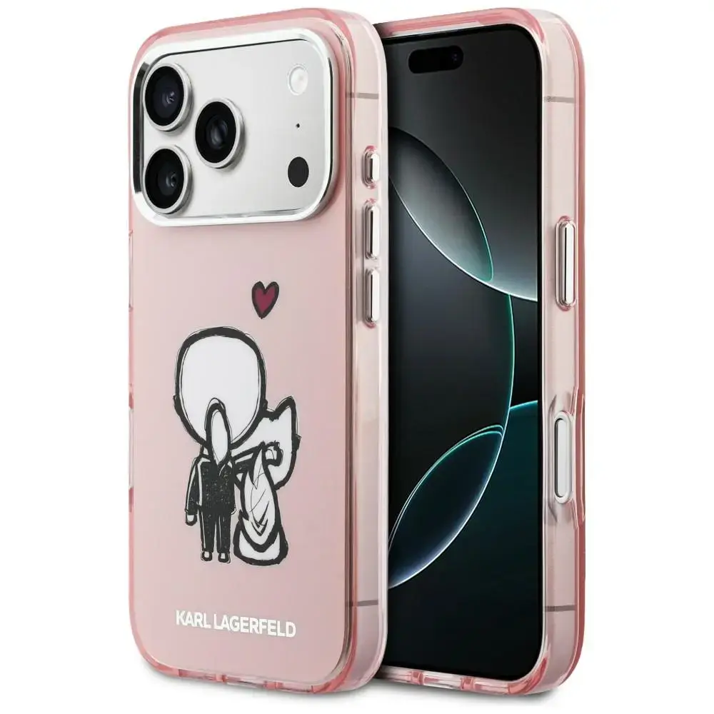 Karl Lagerfeld Karl & Choupette maciņš ar MagSafe atbalstu telefonam iPhone 17 Pro Max rozā