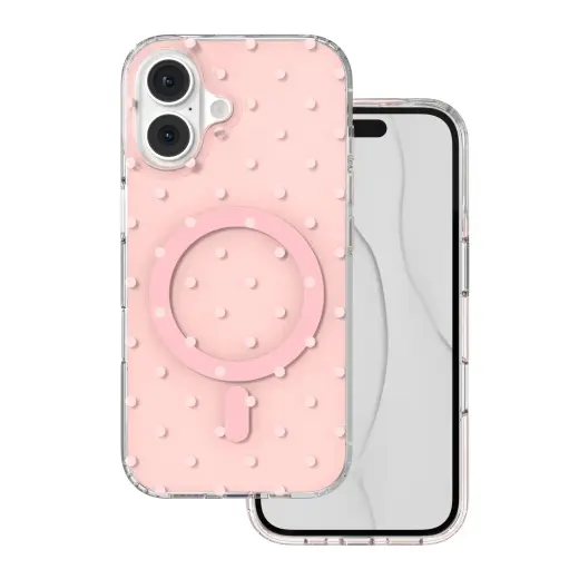 Bubble Dots Mag phone case with MagSafe support for iPhone 16 pink