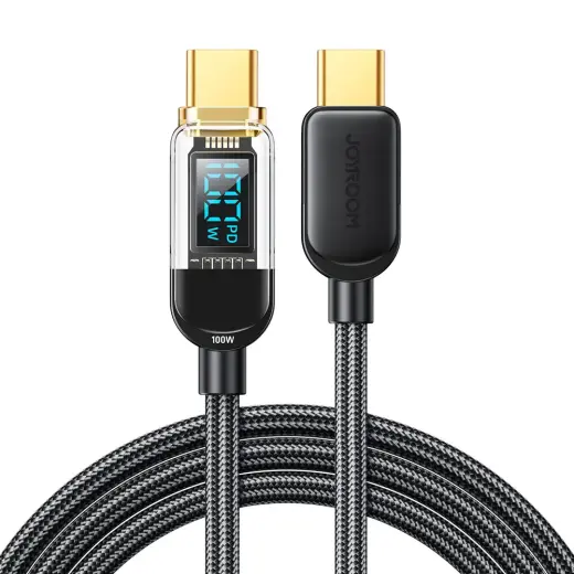 Joyroom S-CC100A4 datu pārraides un uzlādes vads | USB-C uz USB-C | 100W | ar LED ekrānu | 1.2m | melns