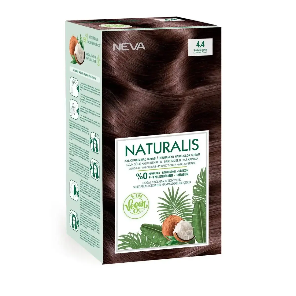 Neva, Naturalis, Permanent Hair Dye, 4.4 Chestnut Brown, 150 ml