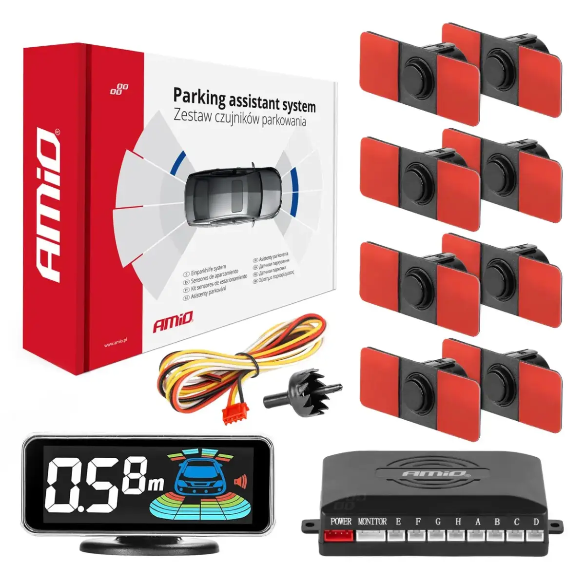 Parking assistant system LED-GRAF 3D 8 sensor black inside mount 16,5mm