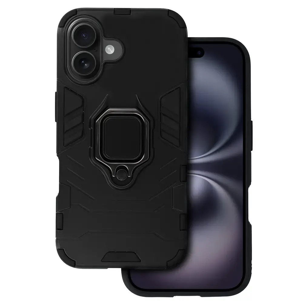 Ring Armor maciņš ar statīvu telefonam iPhone 16 Plus melns