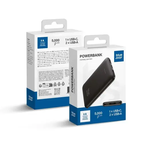 Blue Star W0539 ārējais akumulators (powerbank) | 5 000 mAh | 10W | USB-A | melns
