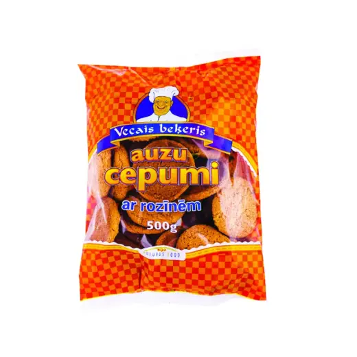 Auzu cepumi ar rozīnēm, fasēti, 500 g