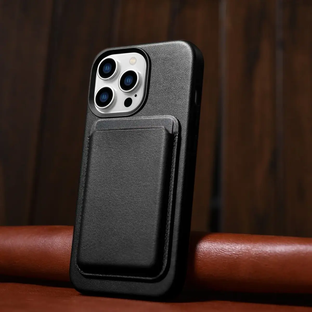 iCarer Case Leather Cover Genuine Leather Case for iPhone 14 Pro Max black (WMI14220708-BK) (MagSafe Compatible)