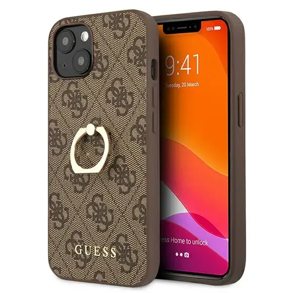 GUHCP13M4GMRBR Guess PU 4G Ring Case for iPhone 13 Brown