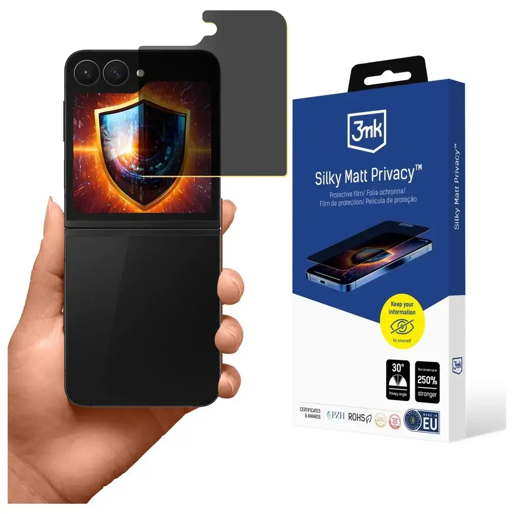 3MK Silky Matt Privacy aizsargplēve telefona ekrānam Samsung Galaxy Z Flip 6 (F741) | Z Flip 7 FE (F761) (privātuma efekts)