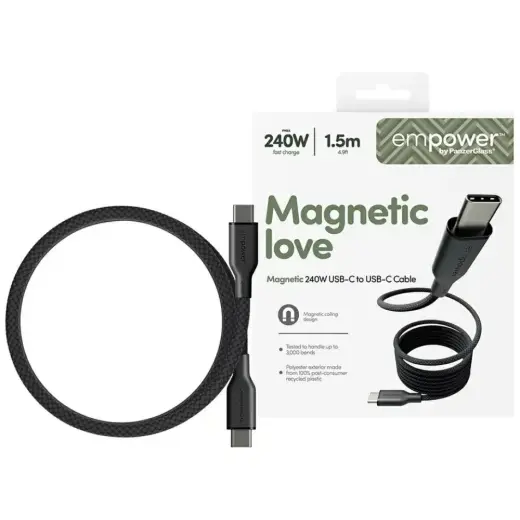 PanzerGlass Empower andmeedastus- ja laadimiskaabel | USB-C kuni USB-C | 240W | 1.5m | must