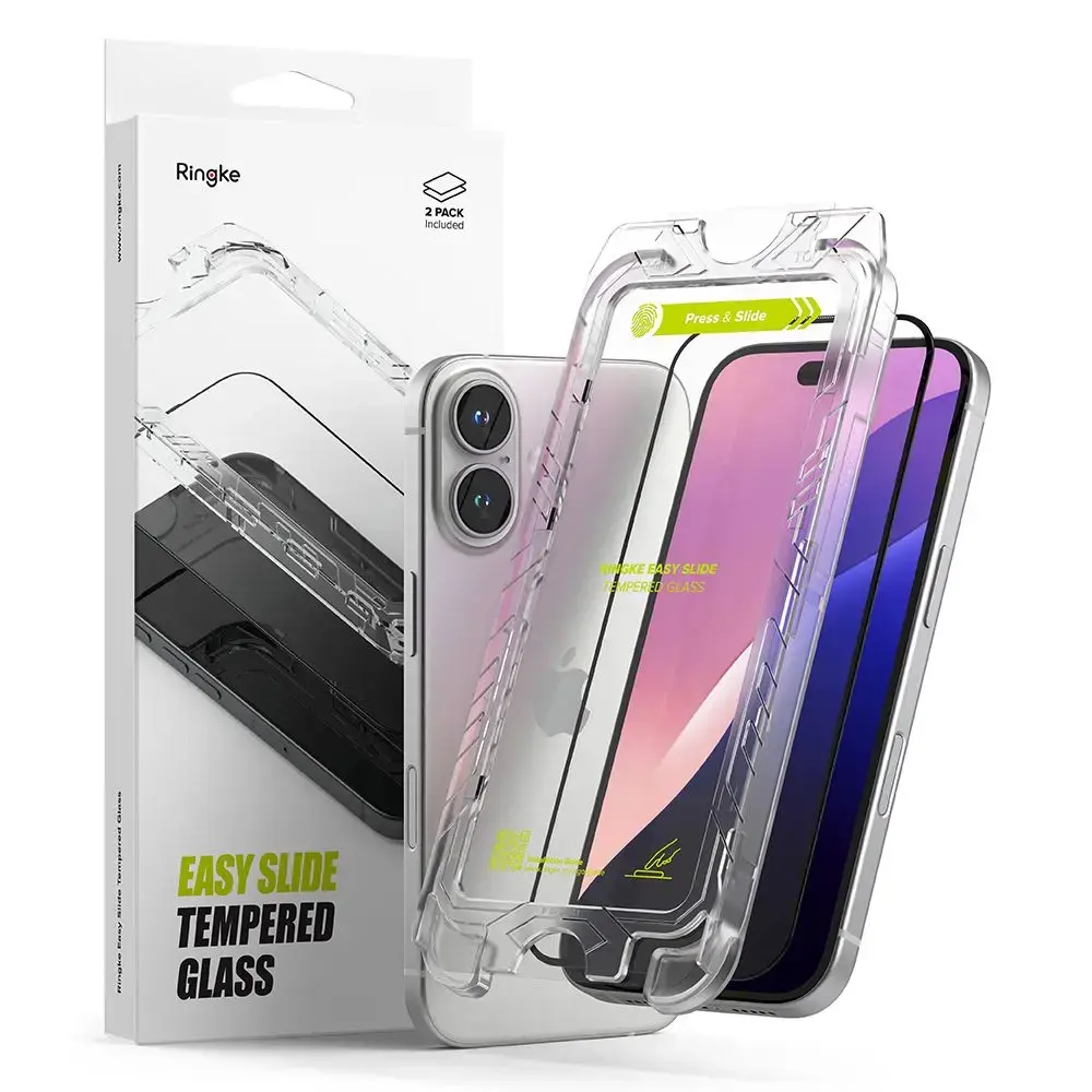 RINGKE EASY SLIDE 2-PACK RŪDĪTS STIKLS IPHONE 15 | 16 MELNS