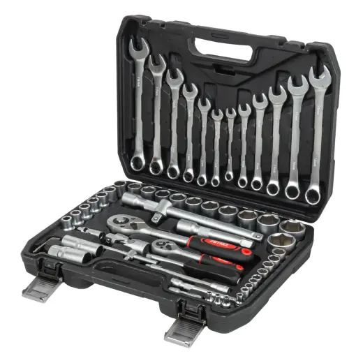 Wrenches and sockets set with ratchet wrenches 61 el AMIO-05017