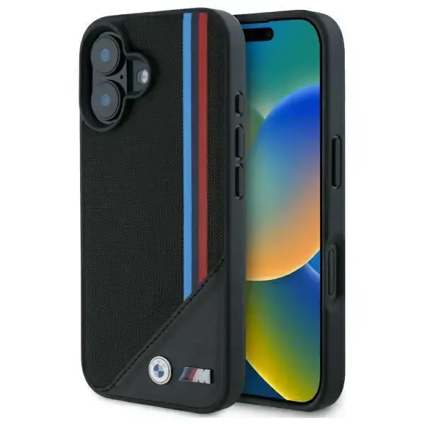BMW BMHMP16S23PUTRK iPhone 16 6.1" czarny|black hardcase M Meshed Tricolor Stripes MagSafe