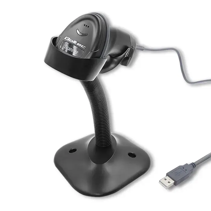 Qoltec 1D Laser barcode scanner with stand | USB