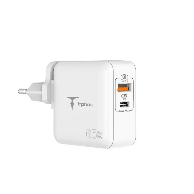 T-Phox Mega T-PP09 tīkla lādētājs | 65W | PD, GaN | USB-A, USB-C | balts