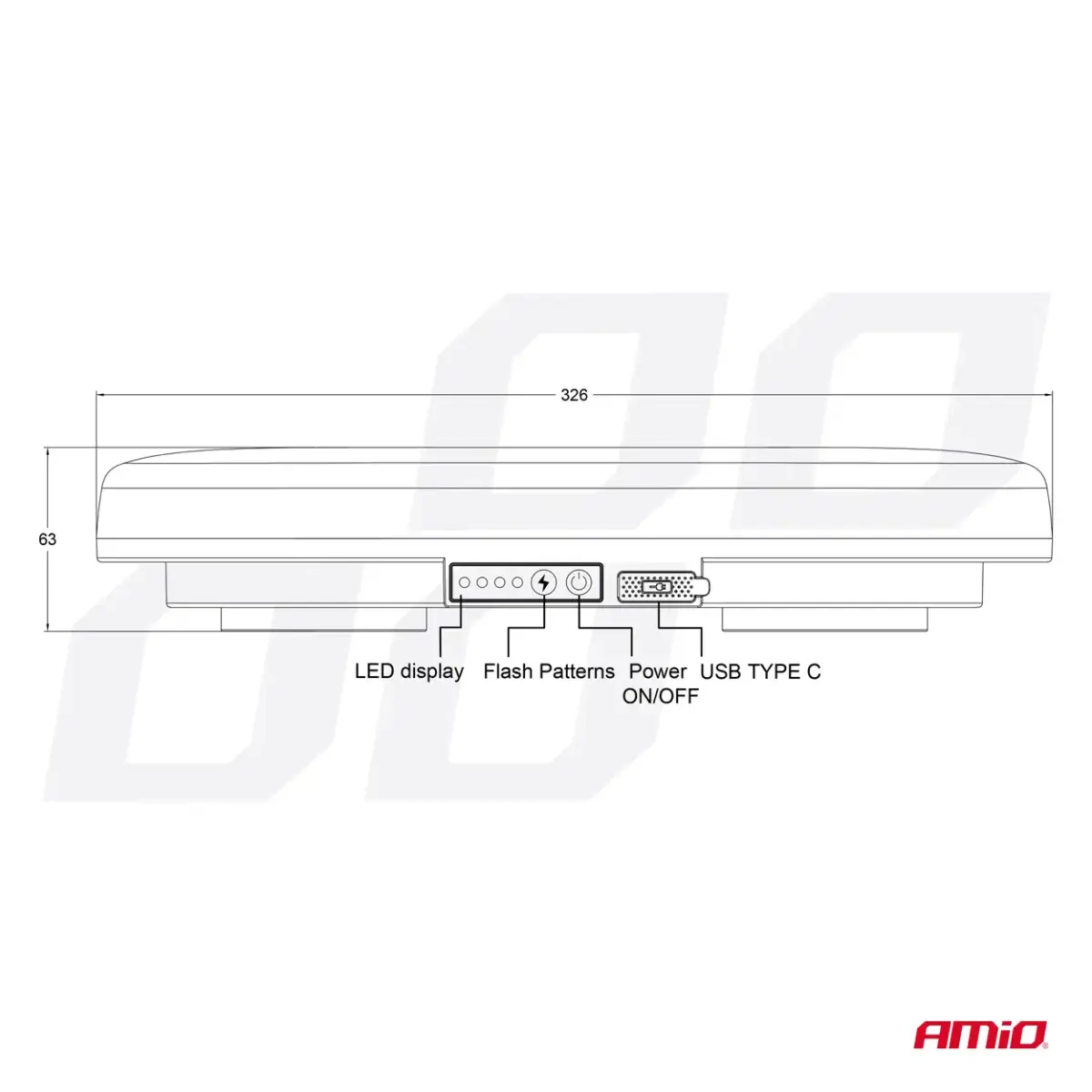 Wireless LED light bar R65 R10 326x186x63 26W 12V 24V AMIO-04369