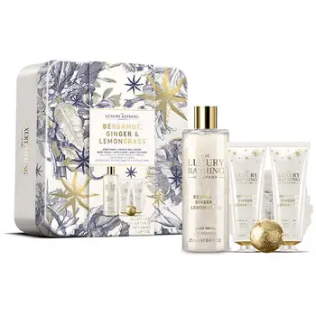 The Luxury Bathing Company Body Care Gift Set in Tin ( bergamot, ginger & lemongrass )