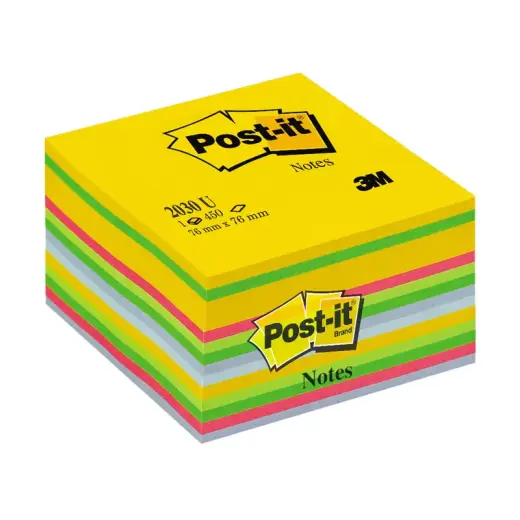Piezīmju līmlapiņu kubs Post-it Ultra 76x76mm, asorti krāsas, 450 lpp