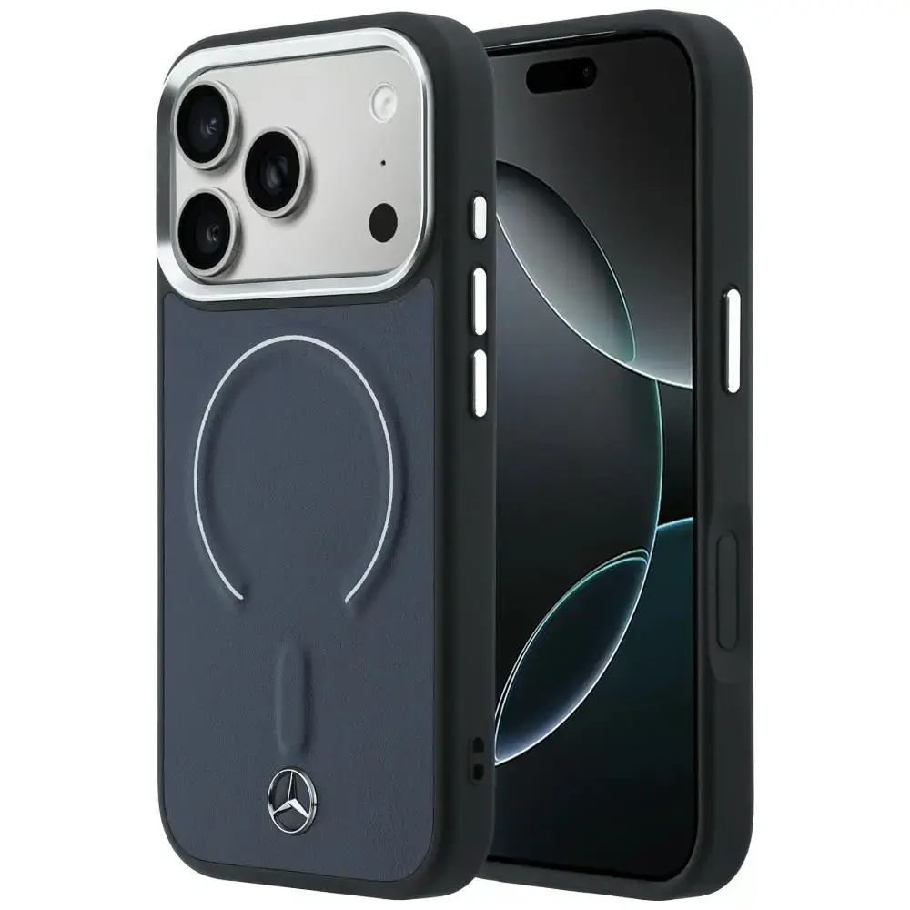 Mercedes Leather 3D phone case with MagSafe support for iPhone 17 Pro blue