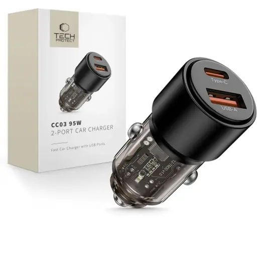 Tech-Protect CC03 autolaadija | 95W | PD, QC | USB-A, USB-C | must