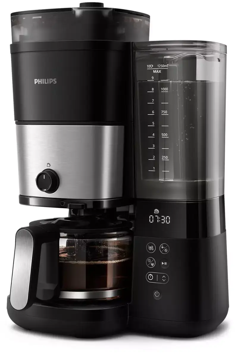 PHILIPS All-in-1 Brew Coffee machine with drip filter and grinder, black and silver