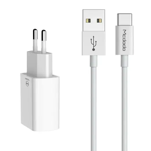 Mcdodo CH-6721 travel charger | USB-A, USB-C | with USB-C to USB-C cable included | white