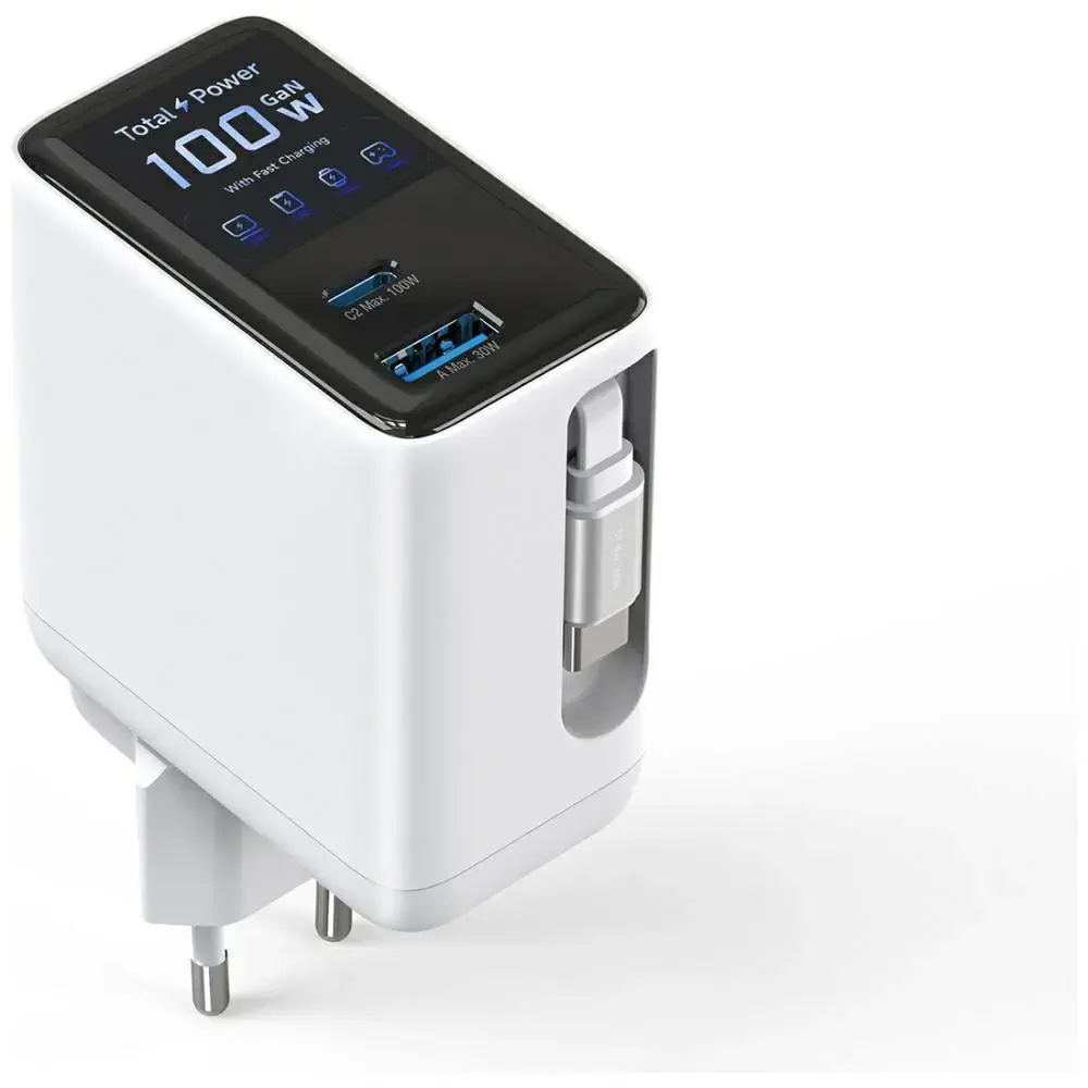 4smarts GaN Flex Screen AI tīkla lādētājs | 100W | GaN | USB-C, USB-A | balts
