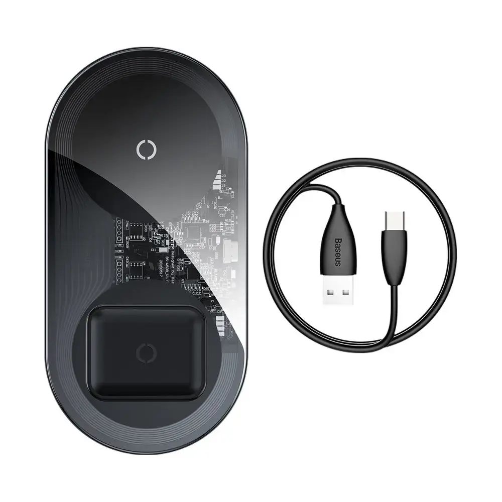 Baseus Simple 2in1 Wireless Charger Qi Charger for Smartphones and AirPods 15W transparent-black (WXJK-A01)