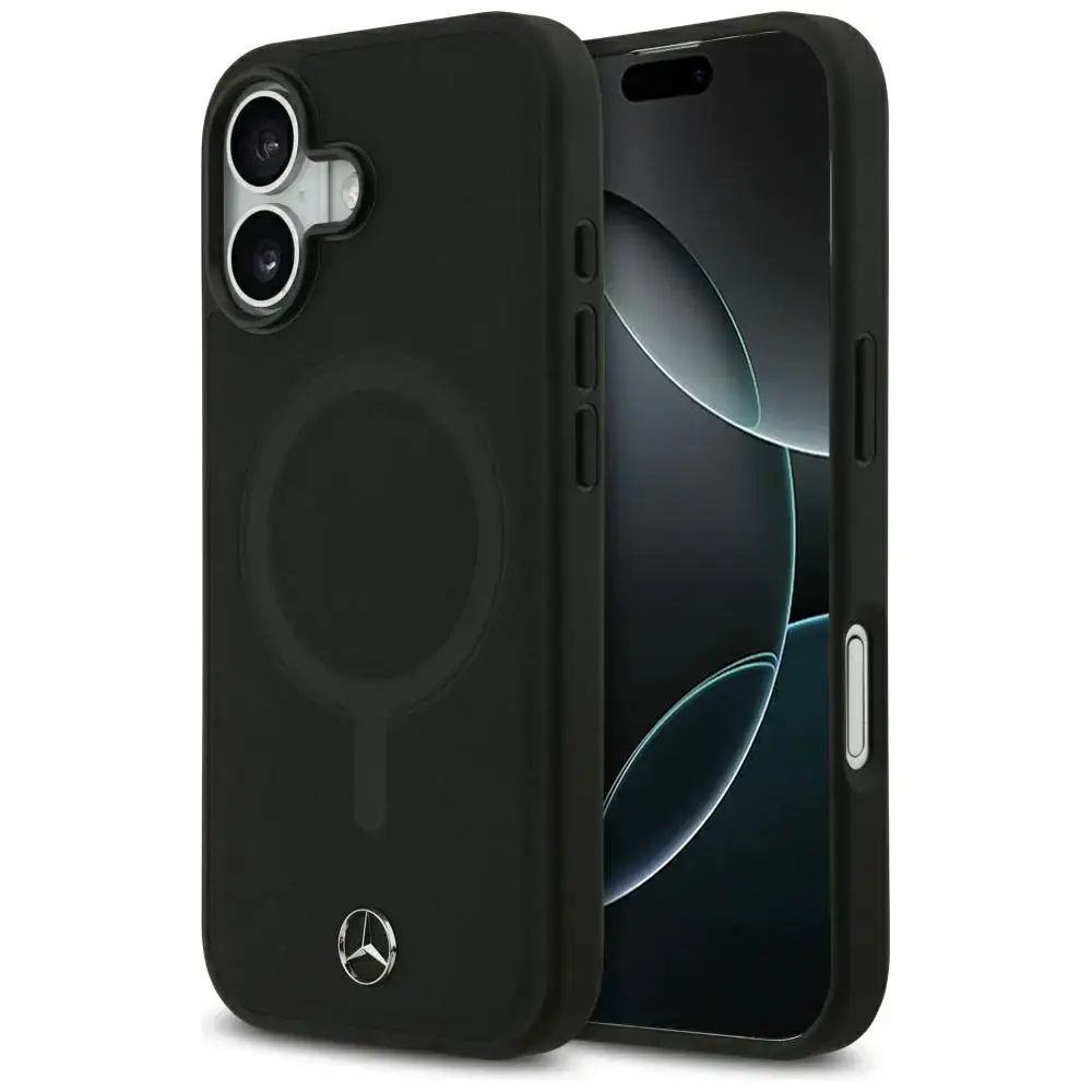 Mercedes Plain Smooth Leather maciņš ar MagSafe atbalstu telefonam iPhone 17 melns
