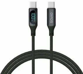 Savio Kabelis datu pārraides un uzlādes vads | USB-C uz USB-C | ar LED ekrānu | 1m
