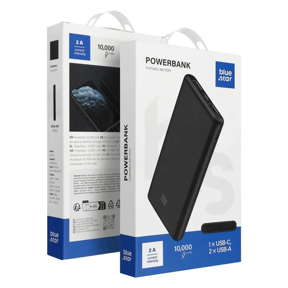 Blue Star W1061 ārējais akumulators (powerbank) | 10 000 mAh | 10W | USB-A | melns