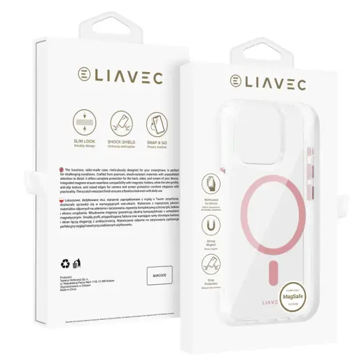 Liavec Glossy Magsafe Clear Case do Iphone 16 Pro Max różowy