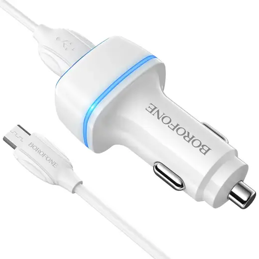 Borofone BZ14 Max car charger | 12W | USB-A | with USB to Micro USB cable included | white
