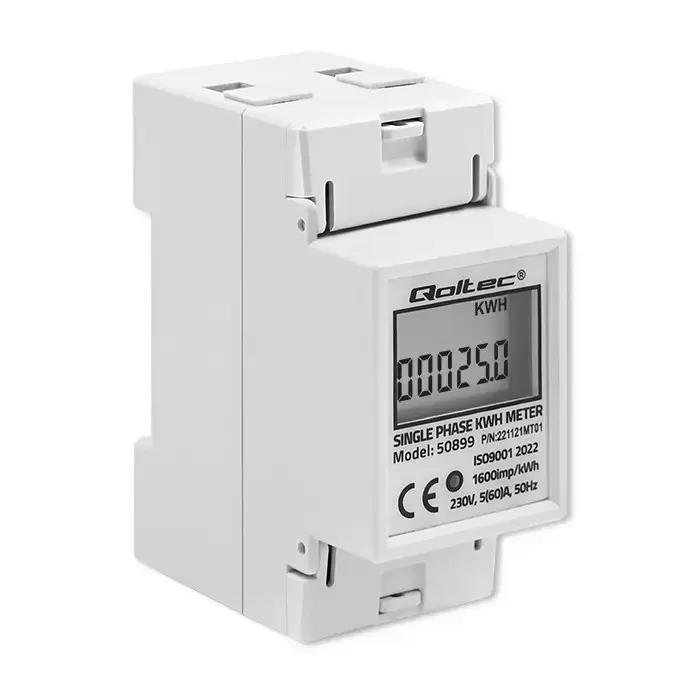 Qoltec Single phase electronic energy consumption meter | 230 V | LCD | 2P | DIN rail