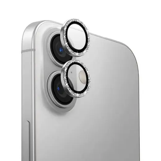 Uniq Optix Aluminum Camera Lens Protector iPhone 16 6.1" | 16 Plus 6.7" white shimmer camera lens glass with applicator