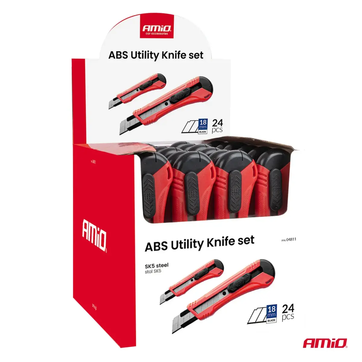 ABS Utility Knife set 100x18x0,5mm 24 pcs Box AMIO-04811