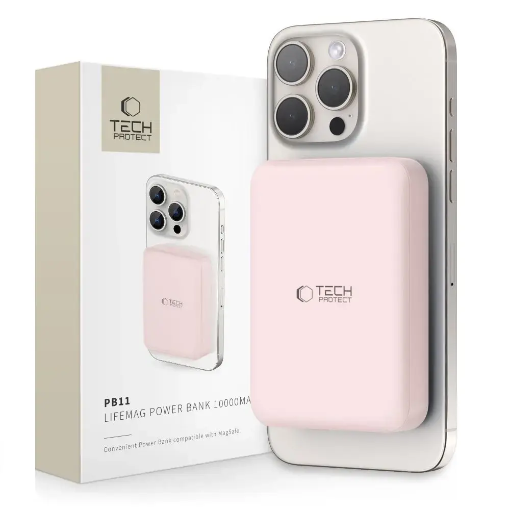 Tech-Protect LifeMag PB11 ārējais akumulators (powerbank) | 10000 mAh | 15W | USB-C, MagSafe | rozā