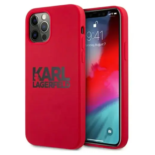 Karl Lagerfeld KLHCP12MSLKLRE Stack Black Logo maciņš telefonam iPhone 12 | iPhone 12 Pro sarkans