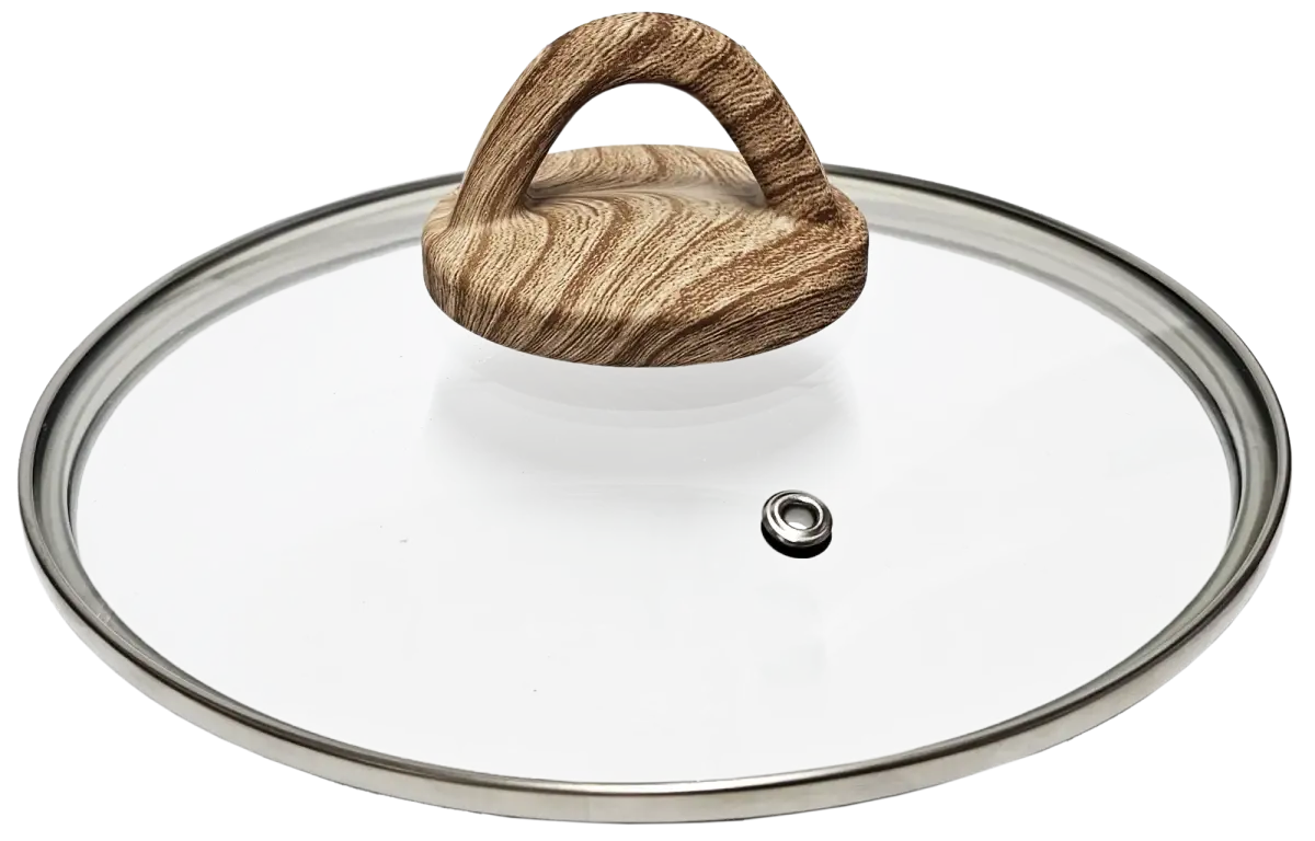 Vāks stikla Amber 20cm, ar koka imitācijas rokturi