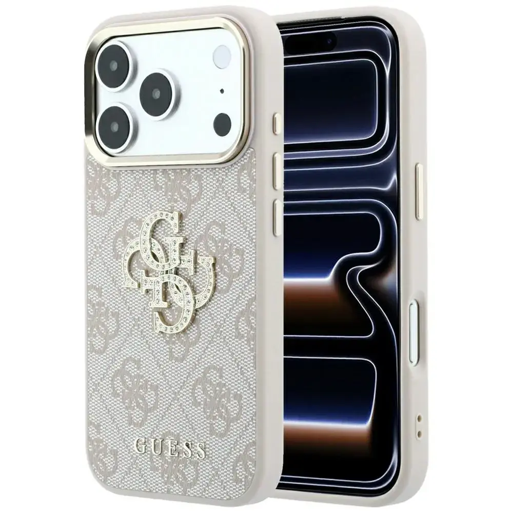 GUESS 4G AND Big Strass Logo phone case for iPhone 18 Pro | iPhone 17 Pro pink