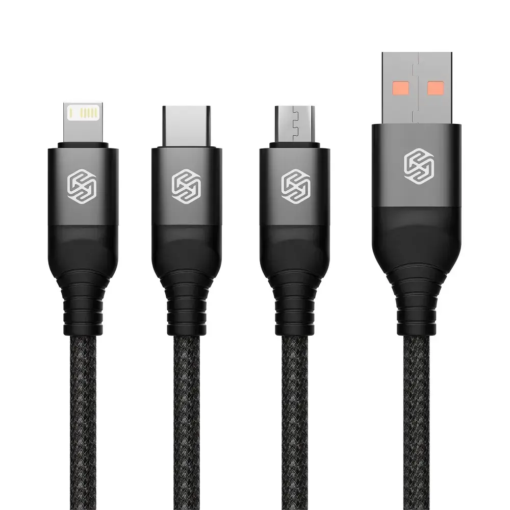 Nillkin Swift Pro 3-in-1 data transfer and charging cable | USB-A to USB-C, Lightning, Micro USB | 1.5m | black