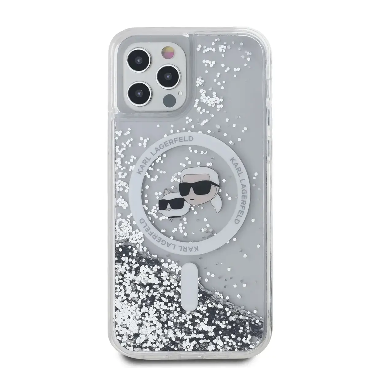Karl Lagerfeld Liquid Glitter Karl and Choupette Heads MagSafe Case for iPhone 12|12 Pro Transparent