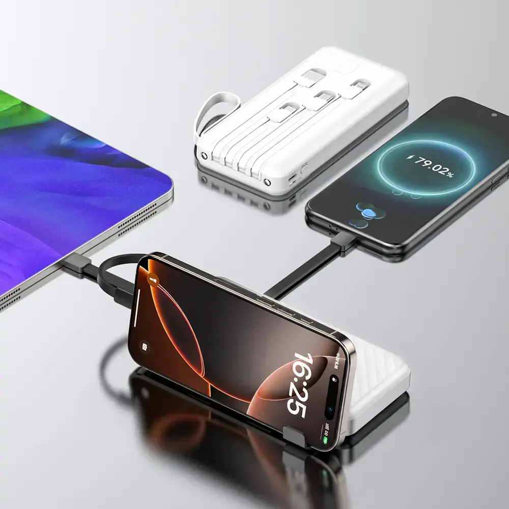 Wozinsky W11-W 10000mAh 10W Powerbank with Built-in Cables and Flashlight - White