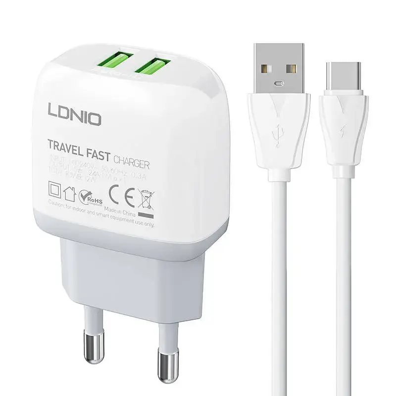 Sienas lādētājs LDNIO A2219 2USB + USB-C kabelis