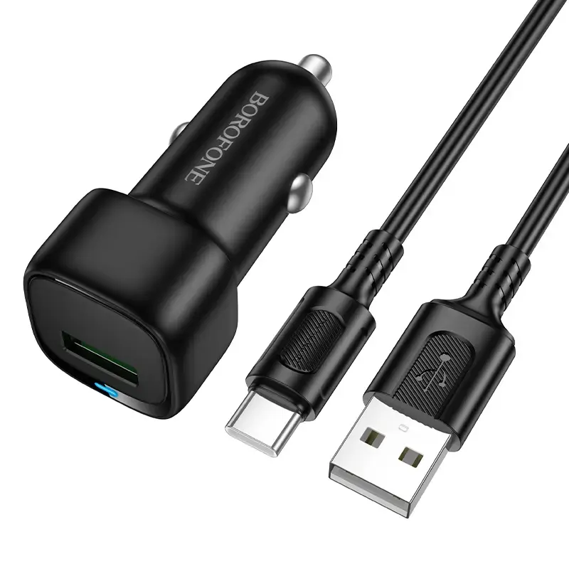 Borofone BZ34 Cloud car charger | 18W | QC3.0 | USB-A | with USB-A to USB-C cable included | black