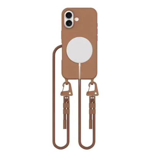 TECH-PROTECT MAGNECKLACE phone case with MagSafe support for iPhone 16 brown
