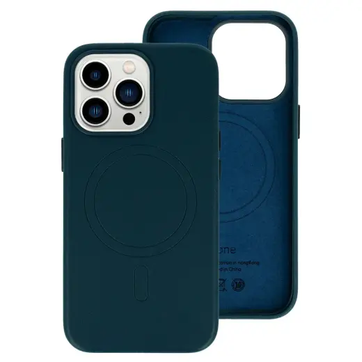 Leather telefono dėklas su MagSafe palaikymu iPhone 15 Plus tamsiai mėlynas