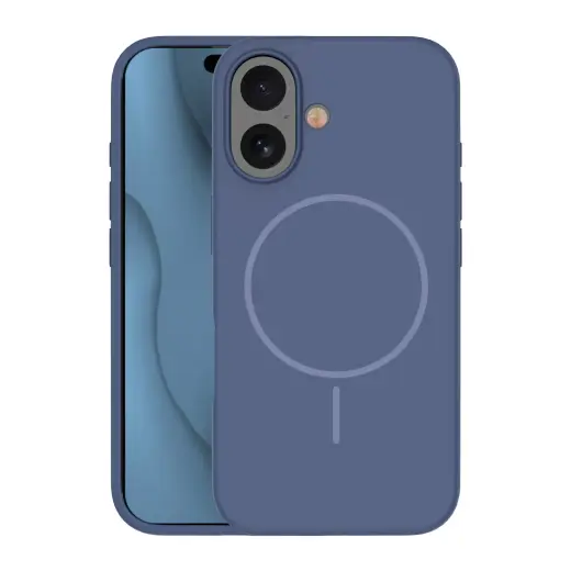 Silicone Thin phone case with MagSafe support for iPhone 16 blue
