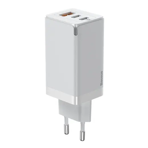 Baseus GaN CCGAN2P-B02 Travel Charger USB | 2 x USB-C | 65W | 5A | Quick Charge 3.0 White