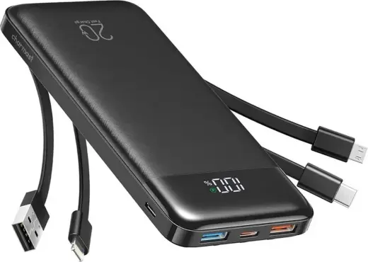Charmast W1148 väline akupank (powerbank) | 10 000 mAh | 15W | USB-A, USB-C, Lightning, Micro USB | LED ekraan | black